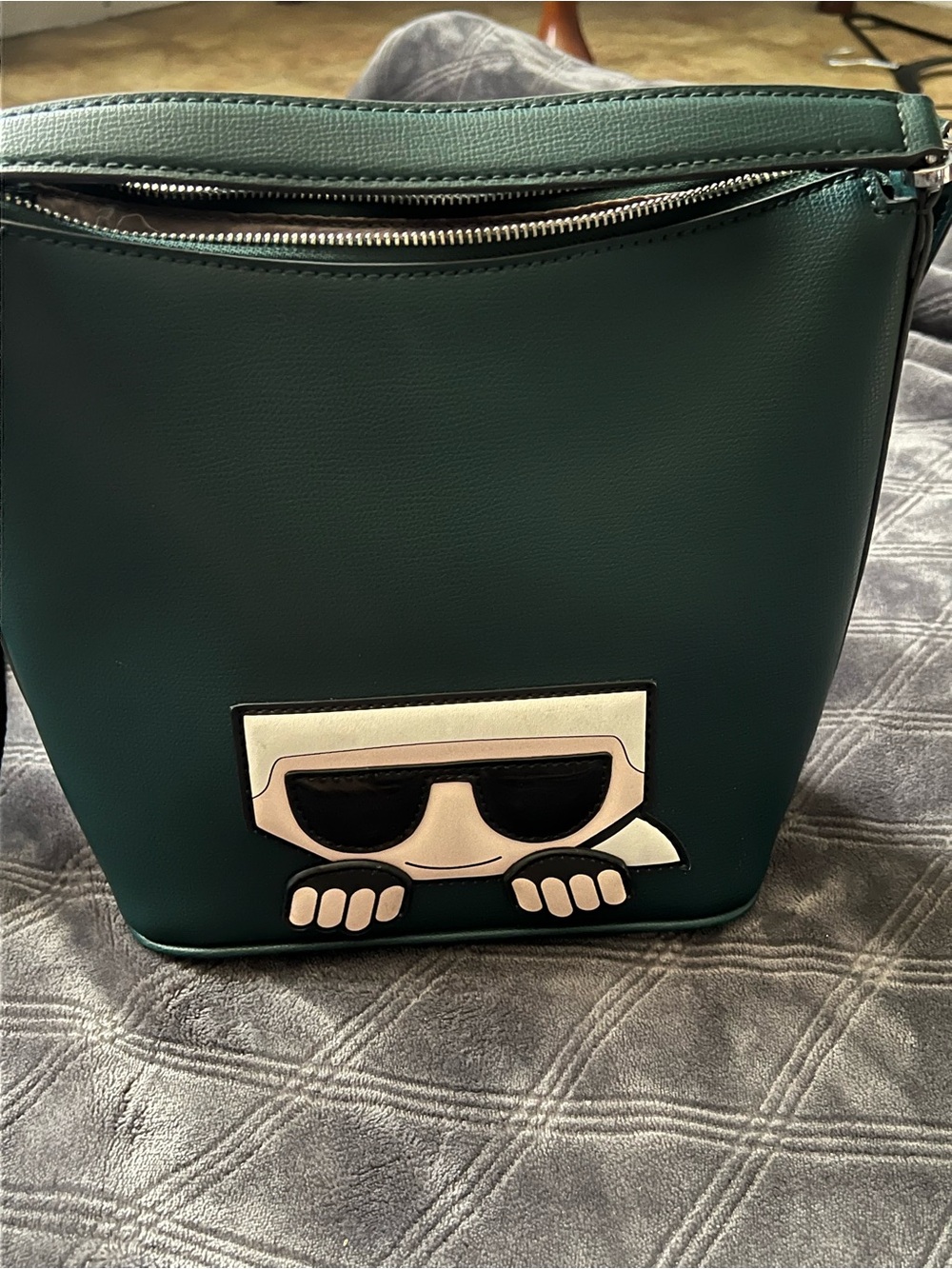 Karl Lagerfeld Teal Green Backpack with Graphic Patch
